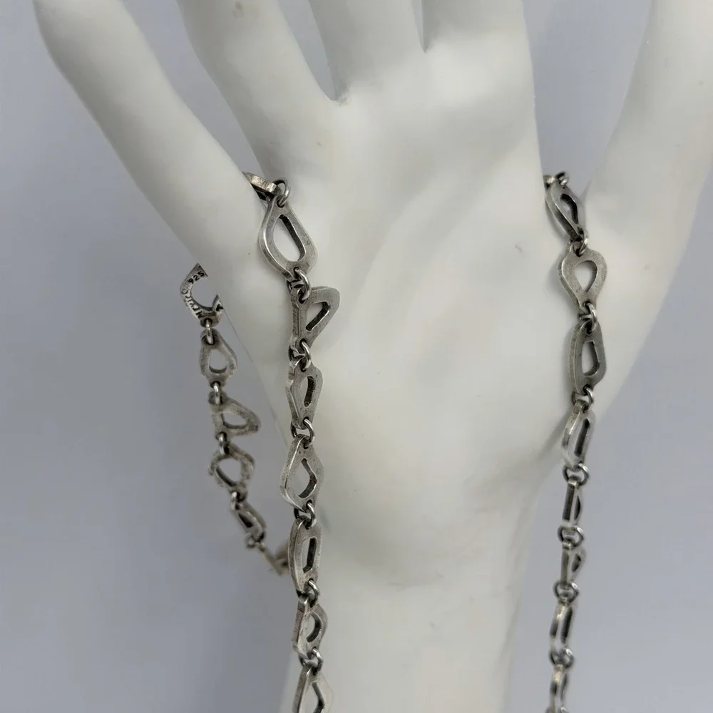 Vintage Sterling Mexico Modernist Long Link Necklace 57 Grams VERY COOL 32